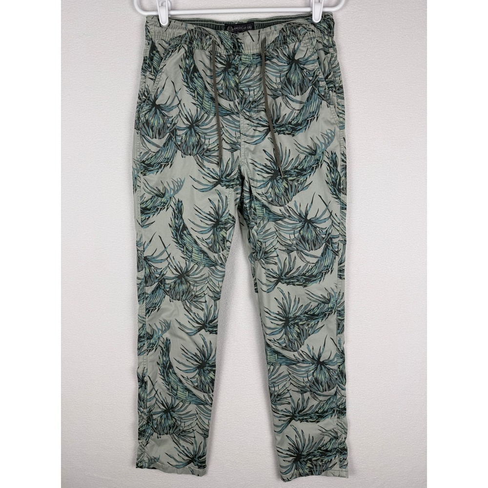 American Rag Chino Pants Mens Small Floral Palm Trees Stretch Waist Drawstring
